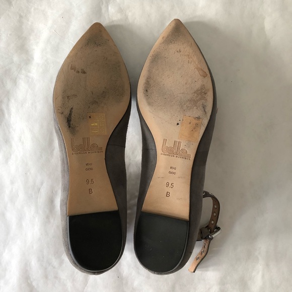 Grey suede ankle closure flats - Picture 3 of 8